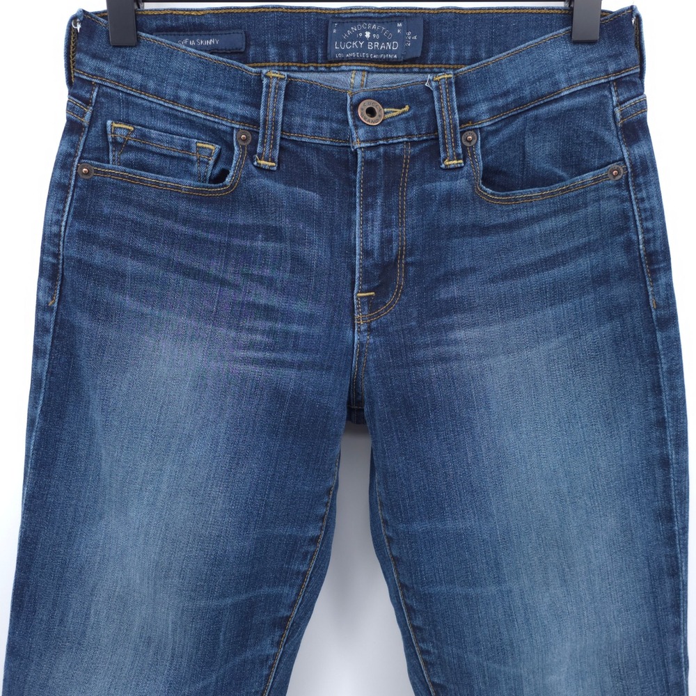 Lucky Brand Women Jeans Sofia Skinny 2/26 Blue Dark Wash Whiskered Stretch Denim - Picture 2 of 11